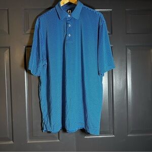 Footjoy Performance Golf Polo Shirt Mens Large or XL Blue Black Stripe Stretch(